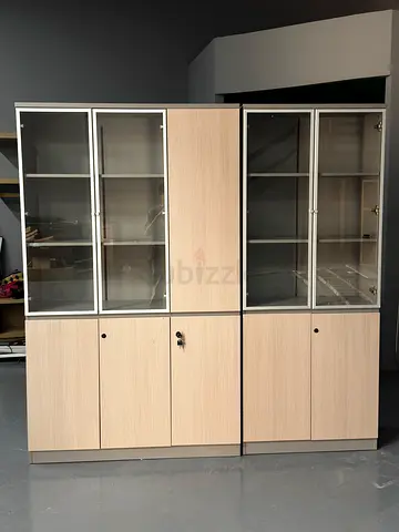 2 Large Display / Storage Cabinets – Glass Doors – Set of 2