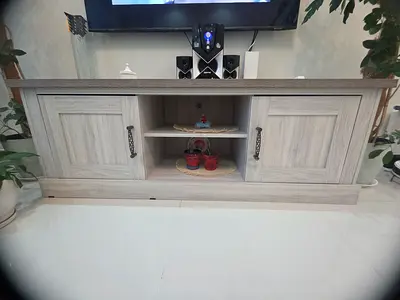 Wooden TV Cabinet / Entertainment Unit - Light Grey, Good Condition