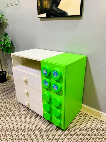 White and Lime Green Kids Storage with Lego-Style Drawers