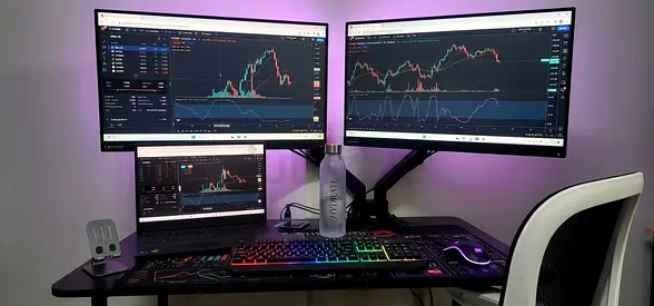 Trading/Gaming Dual Monitor Setup - 27" Lenovo x2, Desk, Chair, KB/Mouse