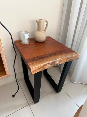 Solid wood side table with black metal legs - small bedside/coffee table