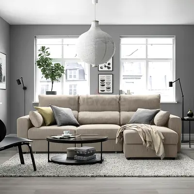Beige L-shaped Sofa Cum Bed With Storage IKEA New