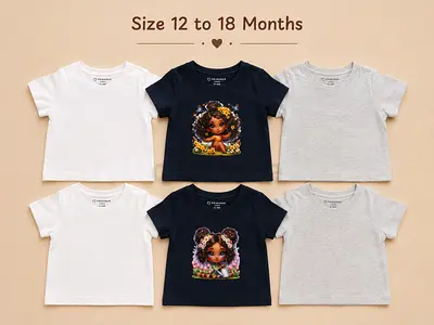 Set of 6 Baby T-shirts Size 12-18 Months, Mixed Colors (White/Navy/Grey), 100% Cotton..