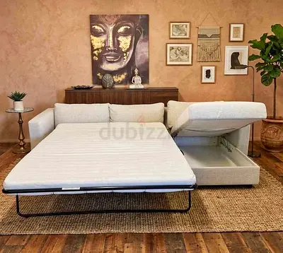 Modern Beige L-Shaped Sofa Bed with Storage Chaise