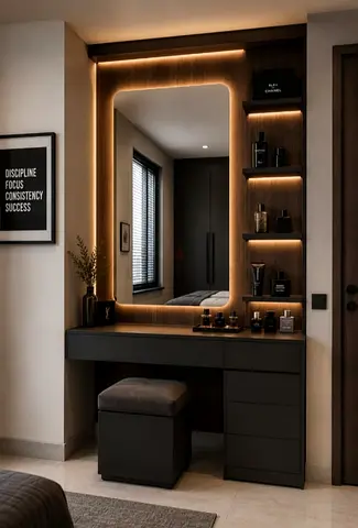 Modern LED Backlit Dressing Table with Mirror and Stool