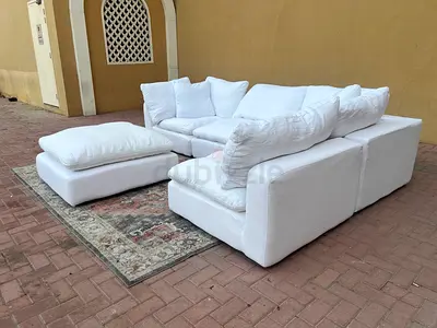 Modular white Fabric Loom collection cloud feather filled sofa without footstool