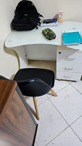 Wood-effect study desk with matching chair — good condition