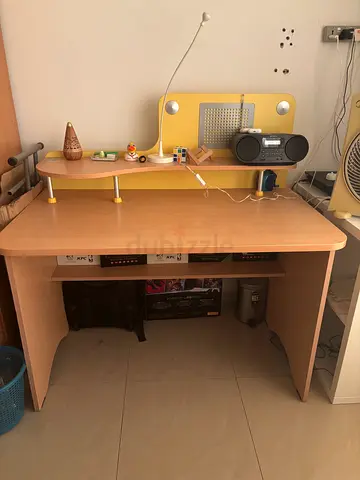 Light wood study computer desk with shelf