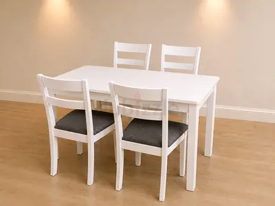 White 4-Seater Dining Table Set with Padded Chairs