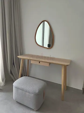 Light Wood Console Table with Small Drawer and Matching Mirror