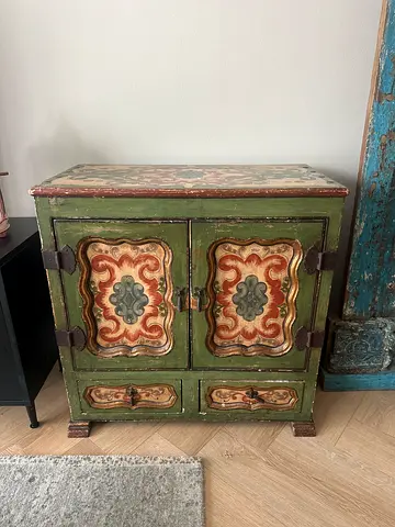 Small Vintage Painted Wooden Cabinet / Chest - antique from Peru