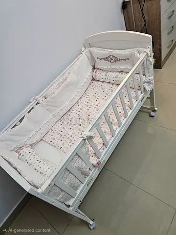 Teknum White Baby Crib with Mattress
