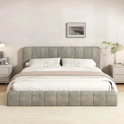 Light gray boucle super king thick bed