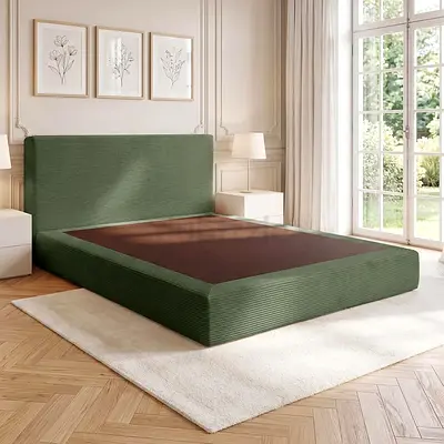 Green ribbed fabric double size thick bed