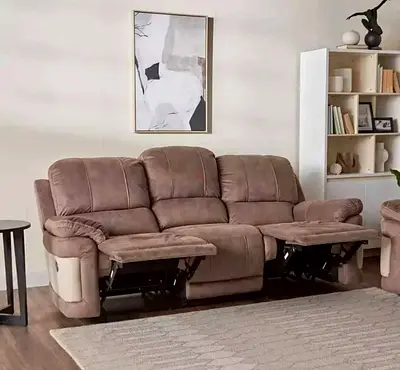 Three-seater reclining sofa in beige/brown - comfortable, used
