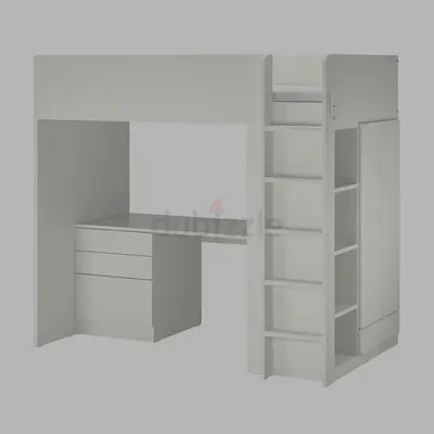 IKEA White loft bed with built-in desk, drawers and wardrobe - single