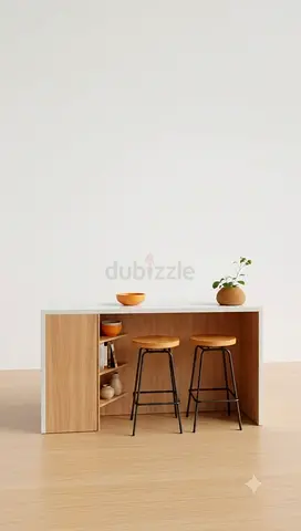 Compact kitchen island with storage and seating - light wood
