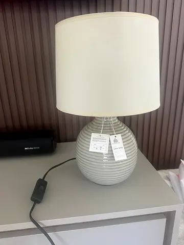 Sage green Ceramic Table Lamp with White Fabric Shade - Excellent Condition