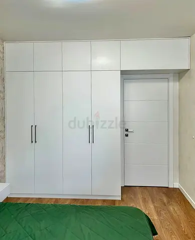 White Built-in Wardrobe / Closet - 4 Doors with Overhead Storage