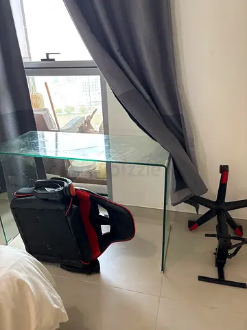 Glass Desk with Red Gaming Chair - Good Condition