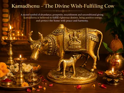 Brass Kamadhenu Cow & Calf Idol | Kamdhenu Statue | Vastu & Spiritual Home Decor