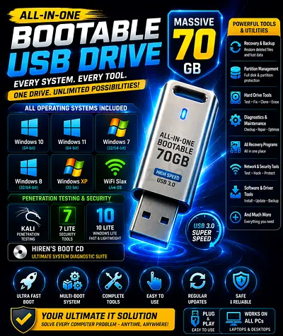All-in-One Bootable USB Drive 70GB (USB 3.0) - Ready-to-Use