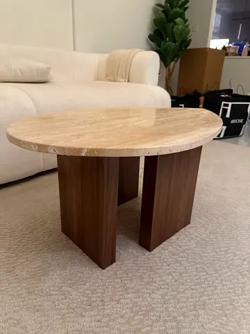 Stone top coffee table with wood base
