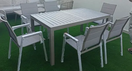 Outdoor dining table set with 6 chairs - aluminium frame, brand new