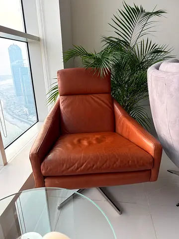 Austin Leather Swivel Armchair West ELM pair of 2