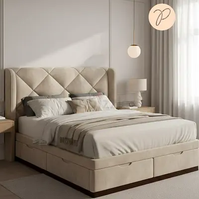 Modern Upholstered Bed Frame with Storage Drawers