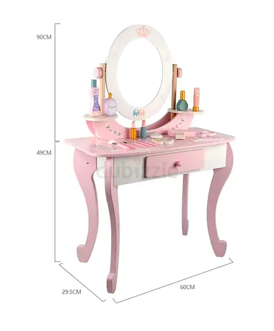 Wooden Pink Kids Vanity Table with Mirror and Play full Makeup Set
