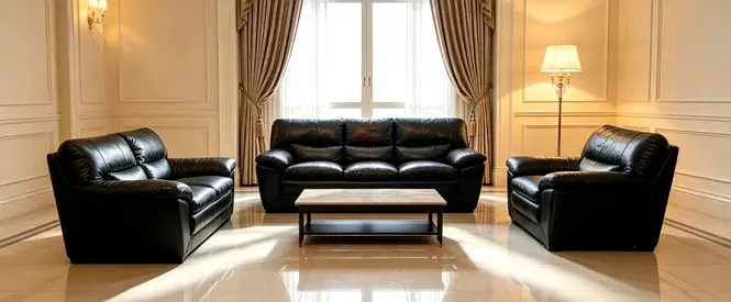 Black Leather 3-Seater Sofa with Two Armchairs - Good Condition