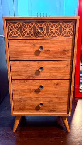 Mid-century Wooden Tallboy Chest of Drawers - 5 Drawers, Decorative Top