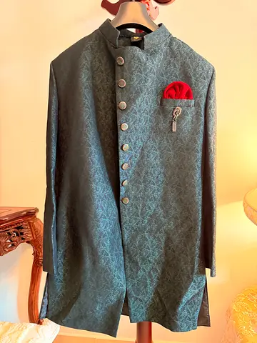 Royal Emerald Green Indo-Western Sherwani – Wedding Wear