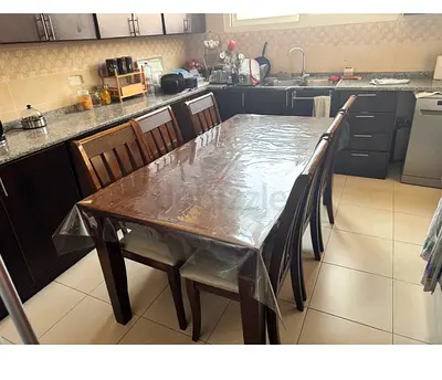 Solid Wood 6-Seater Dining Table with Chairs - Good Condition