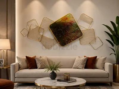 Modern Gold Geometric Wall Sculpture with Abstract Centerpiece (150 x 70 cm)