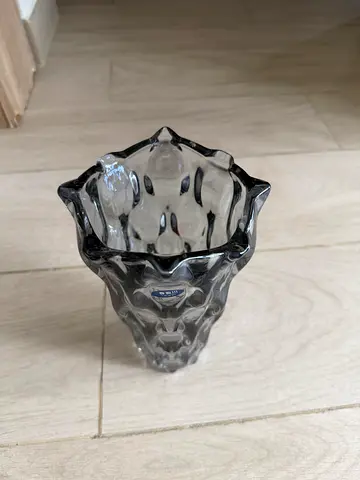 Smoked glass decorative vase — wavy textured design