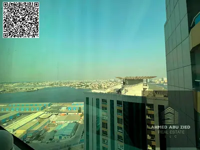 Furnished 1BR hall in Orient Towers Ajman with kids’ partitioned area, sea view, closed kitchen, 2 bathrooms; yearly rent AED 45,000 with 4 payments a