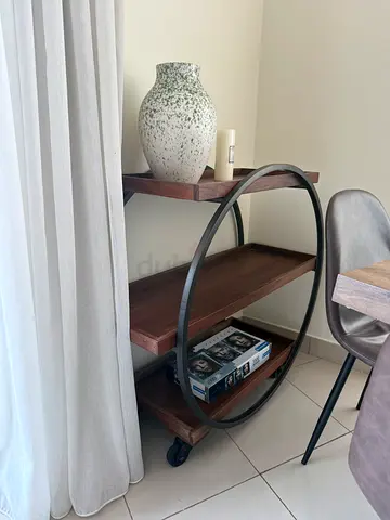 Wood and Metal Side Table with Shelves
