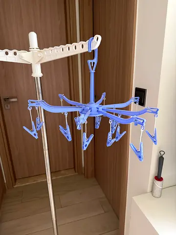 Foldable Rotating Clothes Hanger with Clips - Light Blue