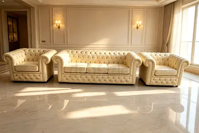 Cream Chesterfield 3-seater sofa with 2 matching armchairs - Elegant set