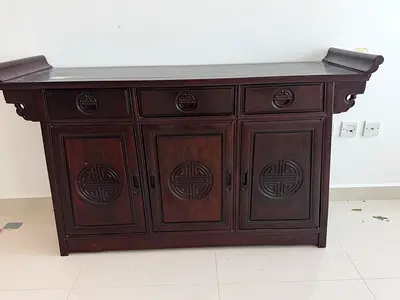 Solid Wood Asian-Style Sideboard / Buffet Cabinet - Dark Mahogany/ bed with medicated mattress