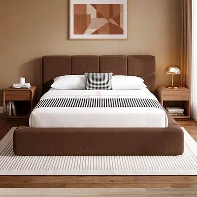Dark brown velvet thick queen bed frame