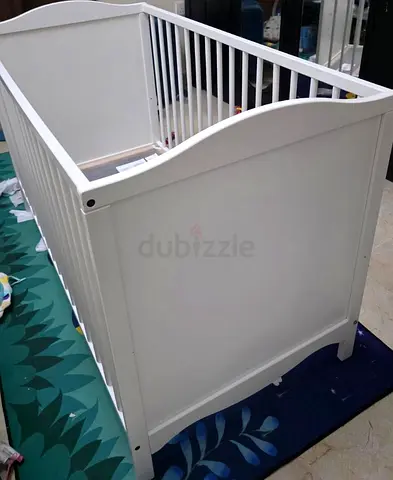 White Wooden Baby Crib - Good Condition, Solid Build