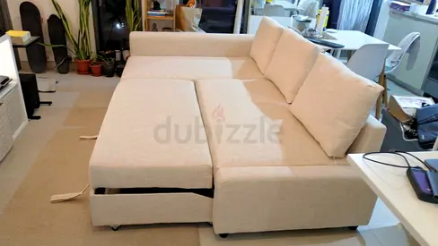 Comfortable Beige L-Shaped Pull Out Sofa Bed