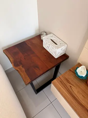 Solid wood live-edge side table with metal legs - small bedside/console