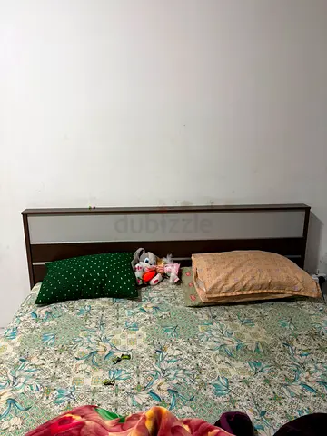 Queen bed frame with headboard - dark wood finish