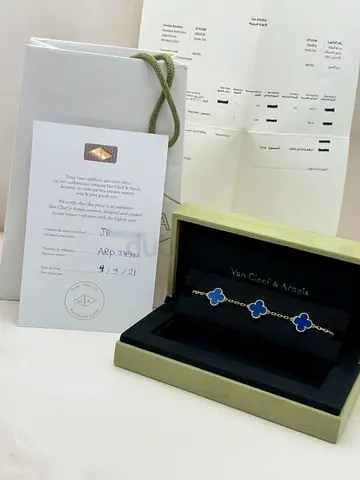Authentic Van Cleef & Arpels Vintage Alhambra Bracelet 5 Motifs Blue Agate