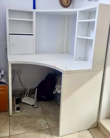 White Corner Study Desk with Shelves