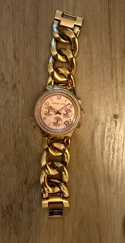 Michael Kors women's gold-tone chain link watch, working, tight fit